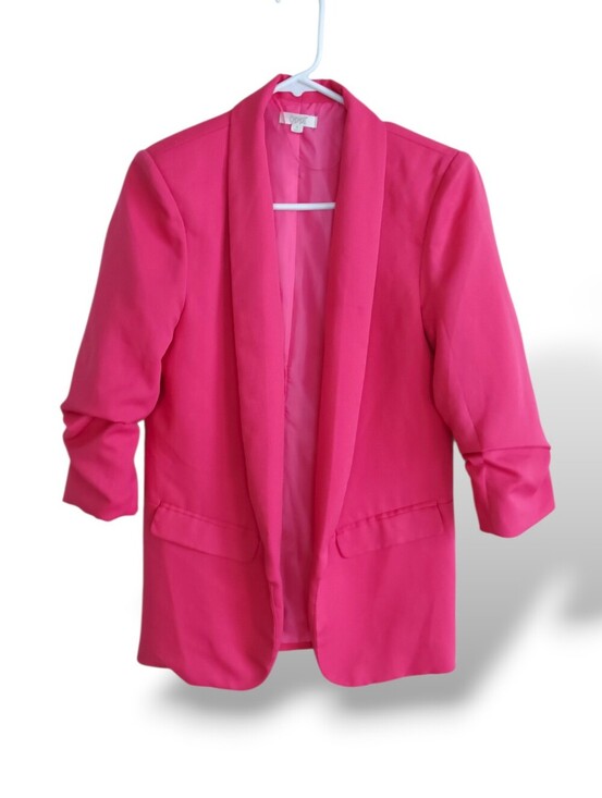 Oddi Jackets & Blazers - Oddi Hot Pink Blazer Open Front Ruched 3/4 Sleeve Small